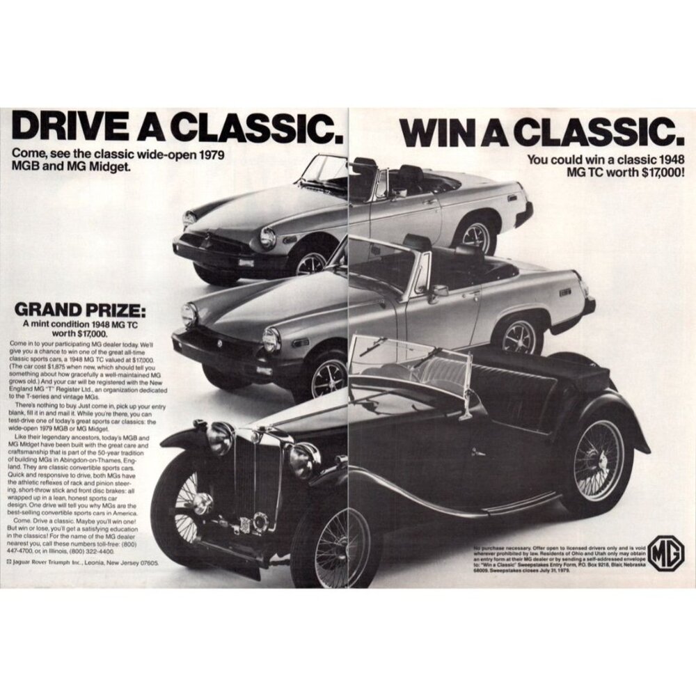 1979 MG MGB Midget Convertible Roadster 2 Page Vintage Print Ad 70s Wall Art